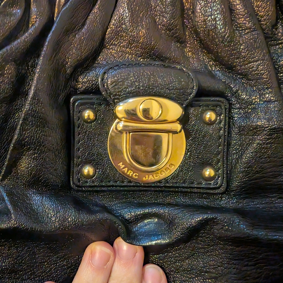 Marc Jacobs Black Metallic Leather Bowler Handbag - Picture 2 of 6